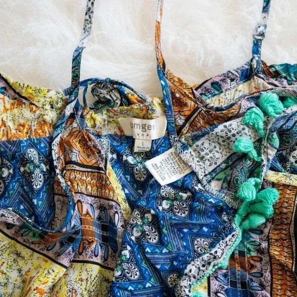 UMGEE SUNDRESS Sz Large MULTICOLOR POMPOM TASSEL SWING SWIM COVERUP BOHO - Picture 8 of 8